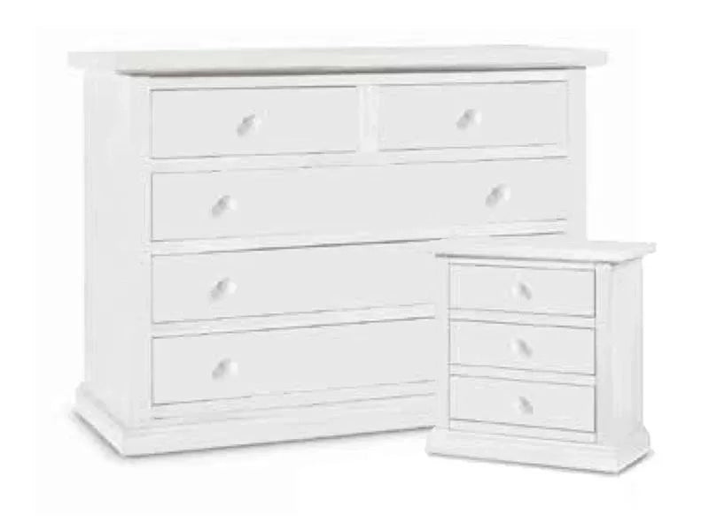Gruppo como' a 5 cassetti  e 2 comodini a 3 cassetti laccato bianco opaco (1364) - Mobili 2G