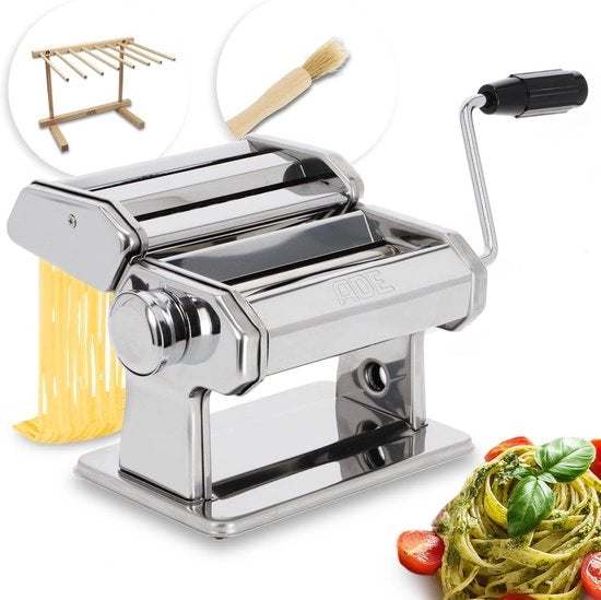 Macchina per pasta manuale di alta qualità | 7 livelli di spessore per lasagna spaghetti fettuccine | con accessori: asciugacapelli per pasta e spazzola di pulizia