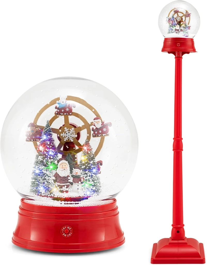 Decorazioni Natalizie, Lampione Natalizio con Neve 170 CM, Musica, Lanterna Natalizia Sfera di Cristallo Girevole a 360°, Fiocchi di Neve, Albero di Natale, Addobbi Natalizi per Esterno Interno