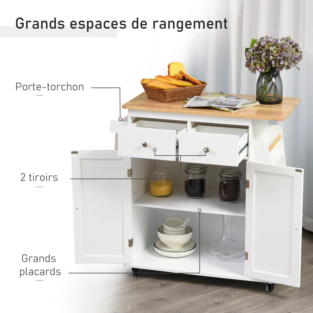Tavolo da cucina con ripiani e cassetti ¨C zephmum ¨C MDF bianco 120x60x90