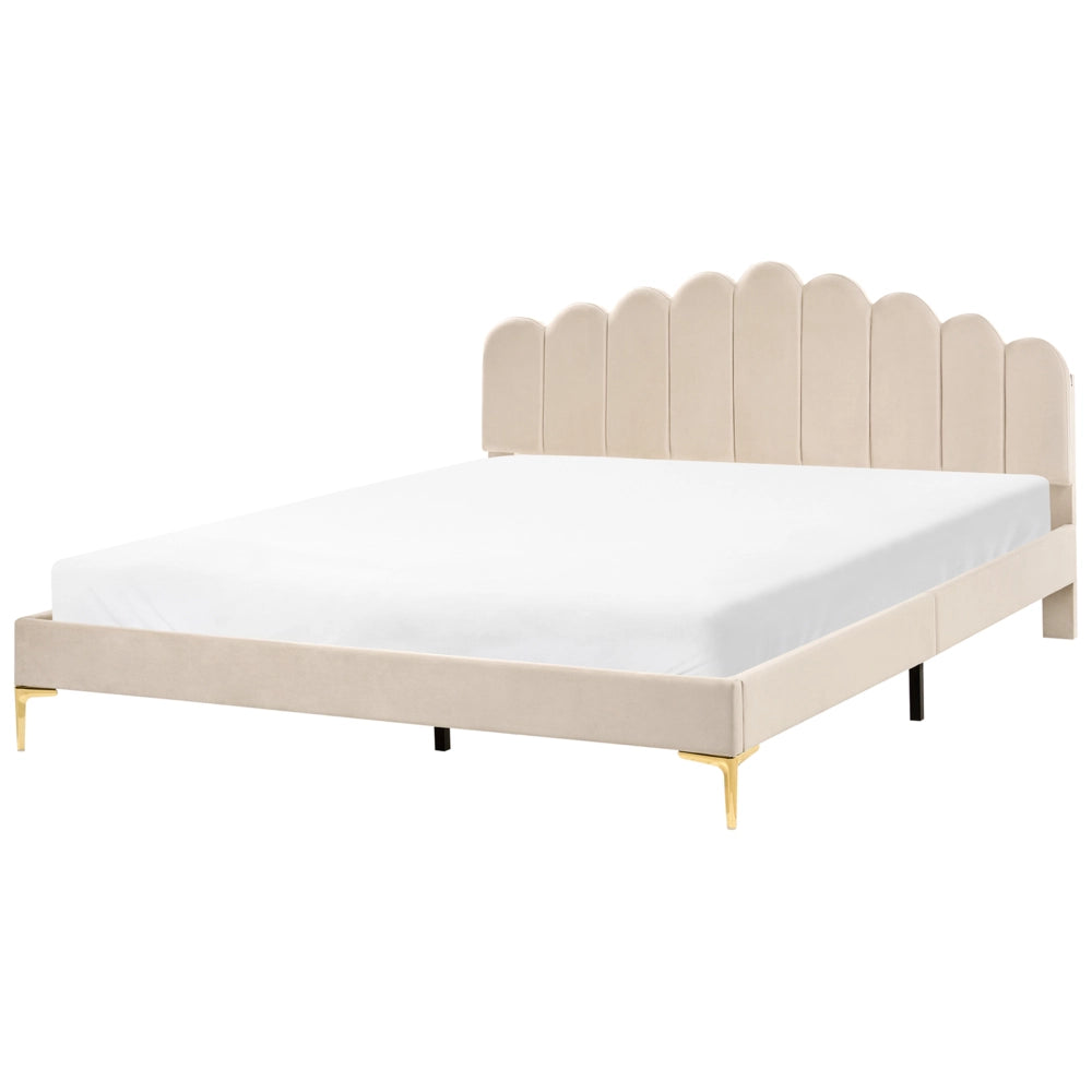 Letto matrimoniale 180 x 200 cm velluto Gambe in metallo beige con testiera e base a doghe