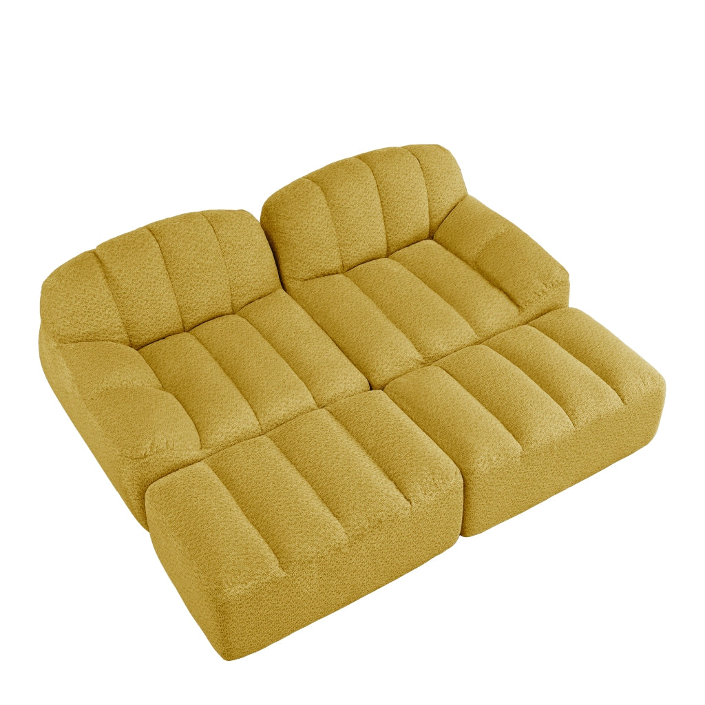 Divano Modulare 2 Posti con 2 Ottoman ¨C MINIMAL ¨C Tessuto Morbido Giallo