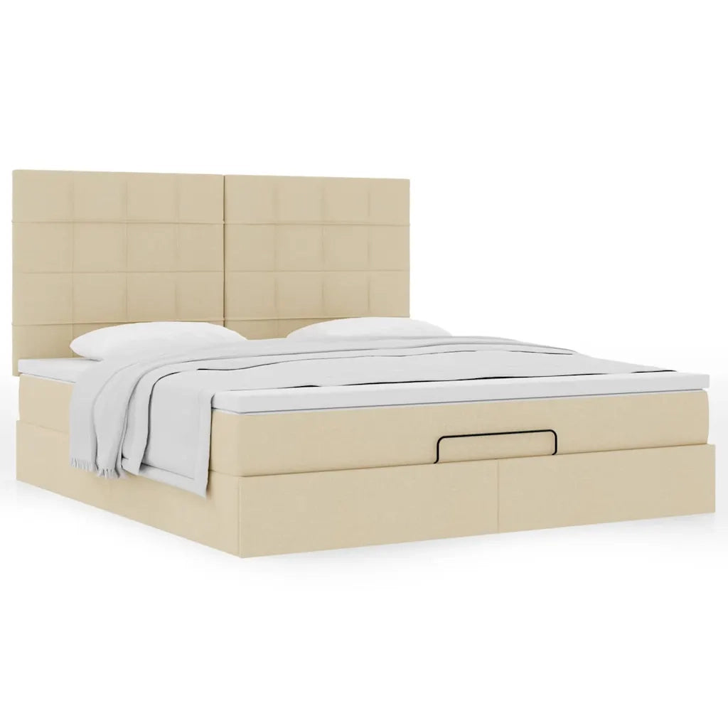 Struttura Letto Pouf con Materasso Crema 160x200 cm in Tessuto