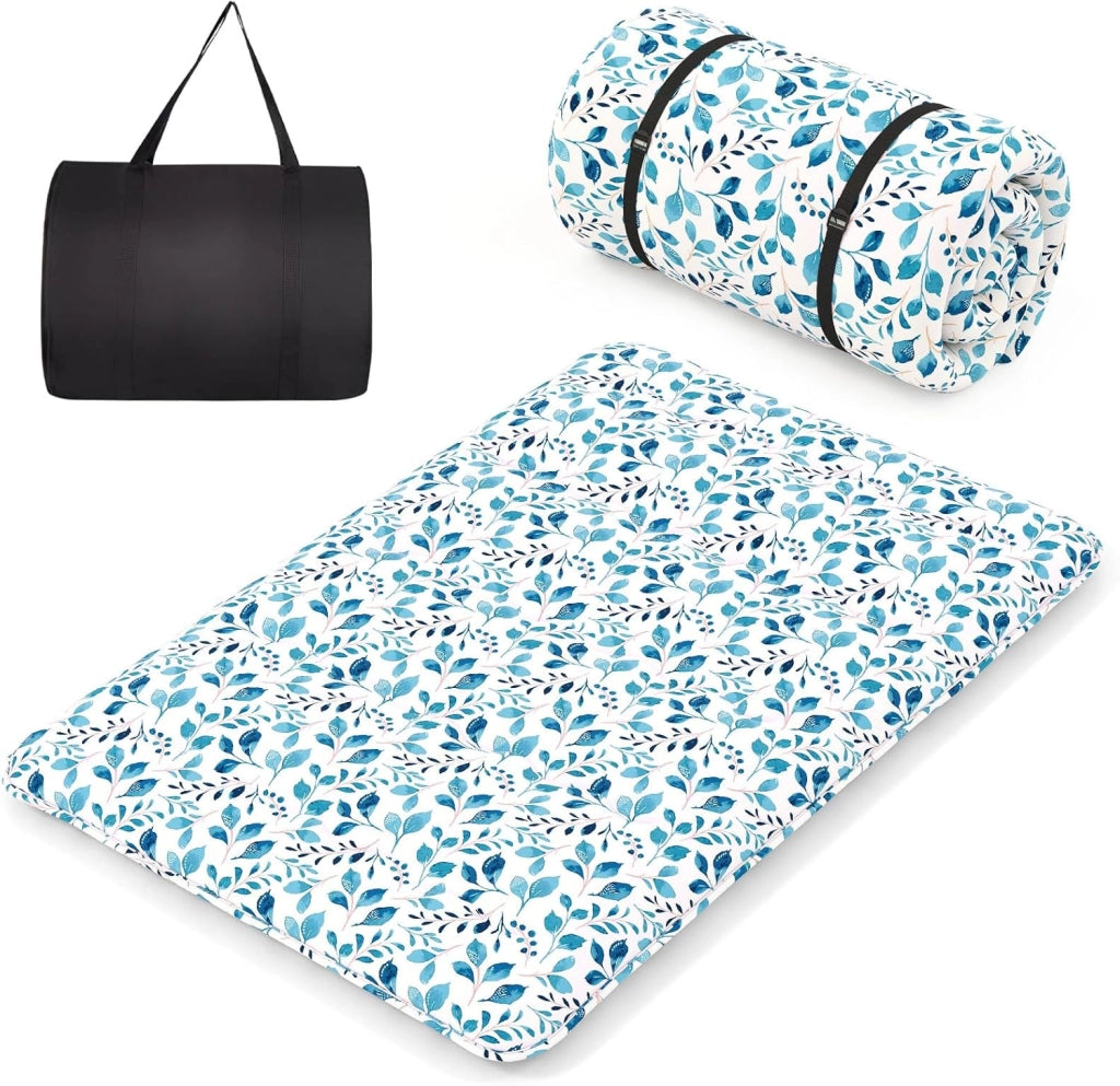 Materasso Futon Pieghevole, Materasso Portatile con Sacca da Trasporto per Camping, Materasso da Terra con Copertura Lavabile (Verde,200 x 140 cm)
