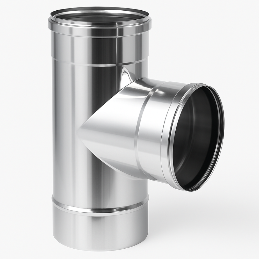 Raccordo t 90° mono parete acciaio inox sp. 0,5 mm collegamento canna fumaria *** misura Ø 150 mm, confezione 1