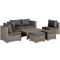 Salotto da Esterno in Rattan PE da 8 Pezzi, Set Mobili da Giardino Salvaspazio con Poltrone, Tavolini e Sgabelli, Grigio