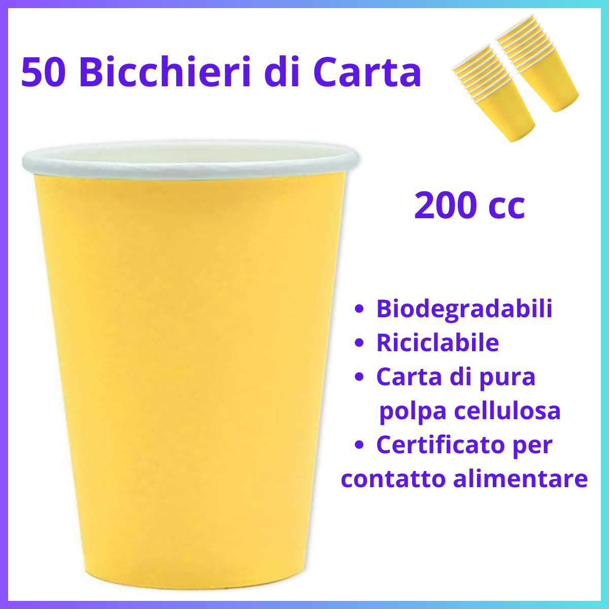 50 Bicchieri di carta bicchiere acqua colorati giallo  festa per compleanno party prima comunione cresima eventi