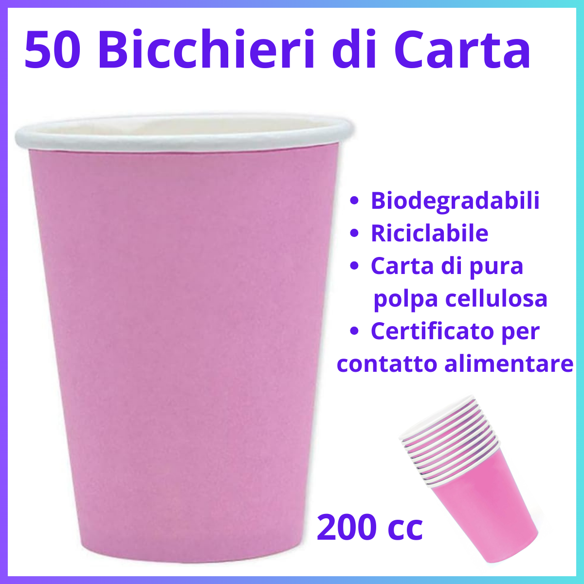 50 Bicchieri carta bicchiere acqua colorati rosa vintage party  festa di compleanno battesimo nascita baby shower 200 cc biodegradabili