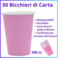 50 Bicchieri carta bicchiere acqua colorati rosa vintage party  festa di compleanno battesimo nascita baby shower 200 cc biodegradabili