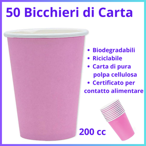 50 Bicchieri carta bicchiere acqua colorati rosa vintage party  festa di compleanno battesimo nascita baby shower 200 cc biodegradabili