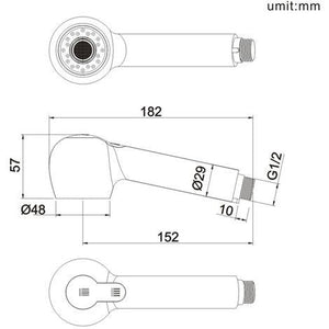 Doccia doccetta due getti per miscelatore estraibile, con pulsante, anticalcare