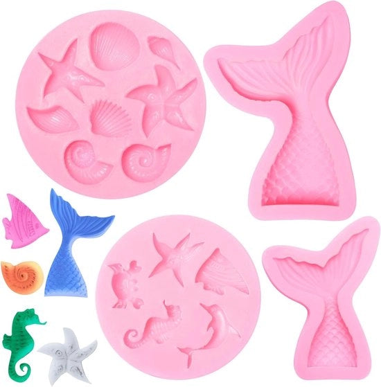 Fondant a forma di Silicati - Sirena e Animali Marini - 4 pezzi