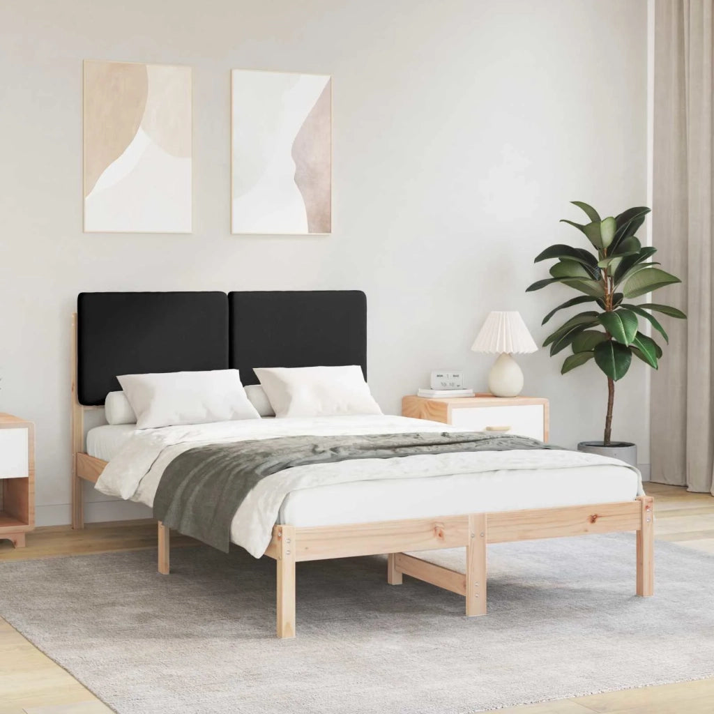 Letto con Testiera Rivestita Nero 135 x 190 cm Pino massello