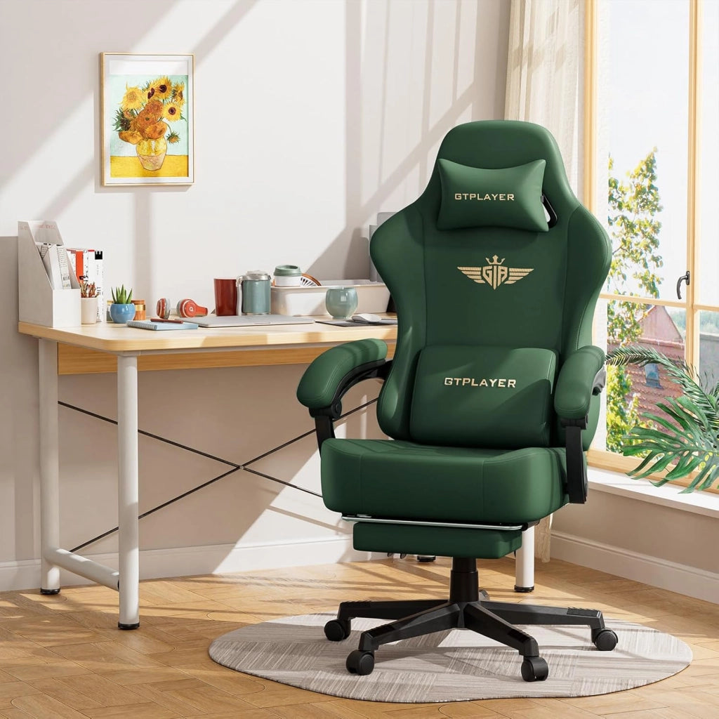 Sedia da gioco, traspirante, sedia da ufficio, ergonomica, in tessuto di alta qualità, ergonomica, schienale regolabile a 160°, poggiapiedi estraibile,carico 180 kg,verde