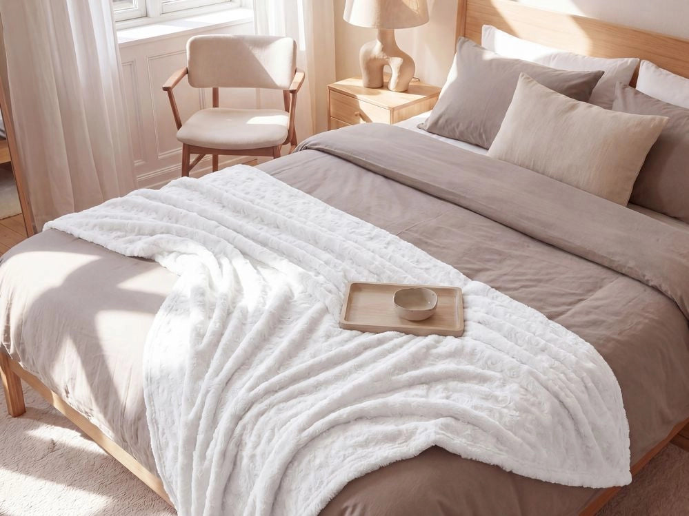 Coperta morbida in tessuto sintetico bianco 150 x 200 cm camera da letto salotto