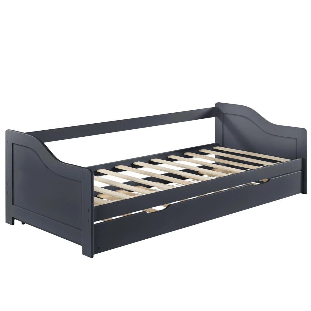 Divano letto trasformabile per 2 persone letto estraibile divano letto letto per gli ospiti struttura in pino rete a doghe in compensato grigio scuro 205x190,5x66cm 03_0001318