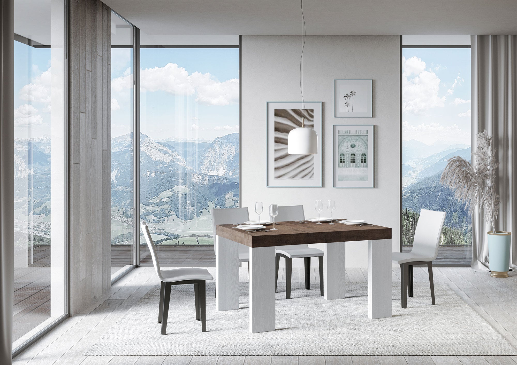 Tavolo Allungabile 130/390x90x77 cm Roxell Mix piano Noce gambe Bianco Frassino