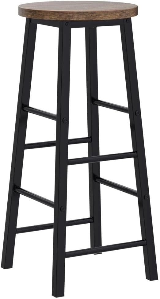 Sgabelli da Bar Set di 2, Sgabello Alto 71 cm con Poggiapiedi, Seduta Tonda Sedia Alta per Penisola Cucina, Sala da pranzo, Bancone in Acciaio Legno, Legno Vintage