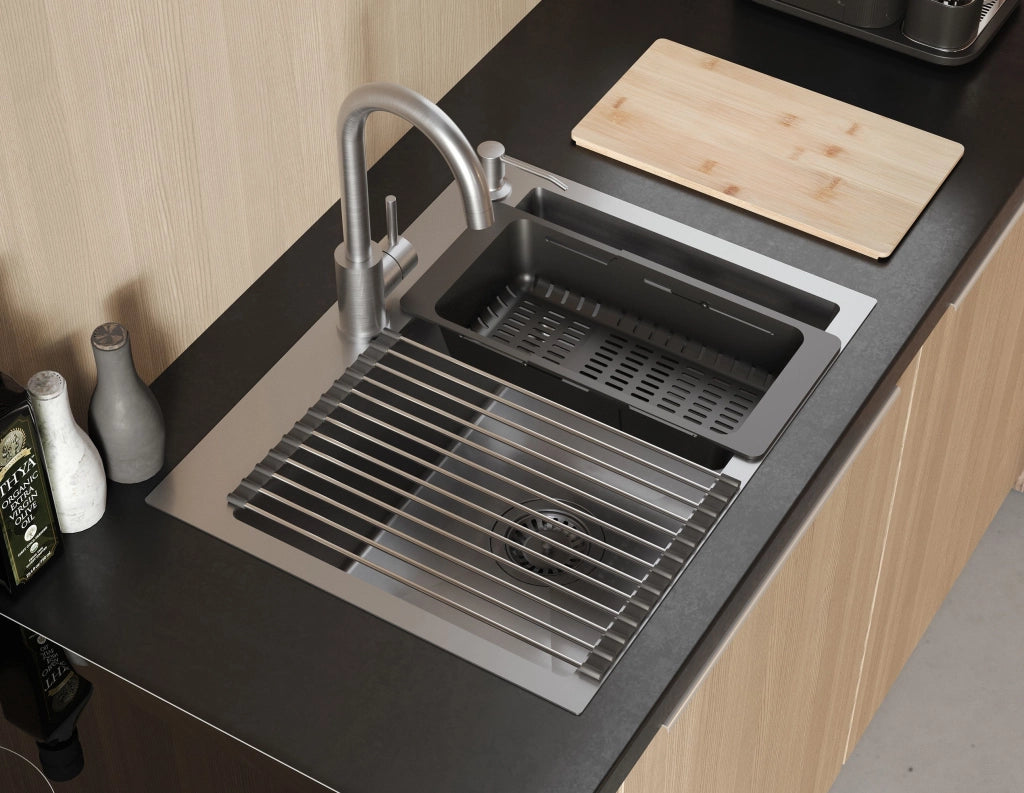 Lavello In Acciaio Luke 110 Workstation Brush Nickel senza rubinetto da cucina