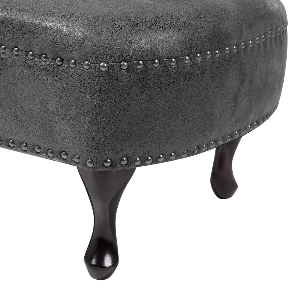 Chaise longue grigia con bottoni in finta pelle scamosciata moderna