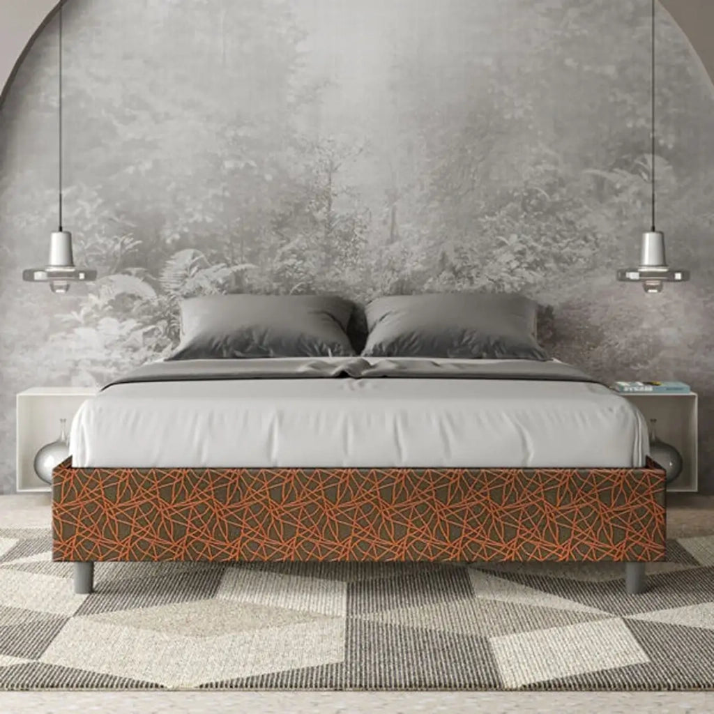 Letto matrimoniale con rete imbottito 160x210 tessuto Era 4 arancio Azelia