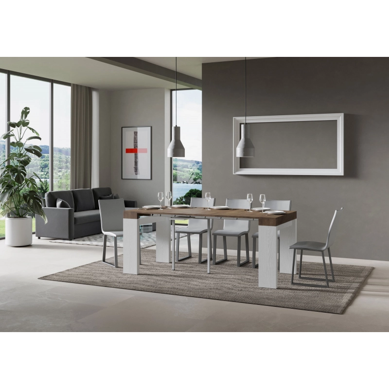 Consolle allungabile 90x40/196 cm Roxell Mix Small piano Bianco Frassino - Noce/Bianco Frassino
