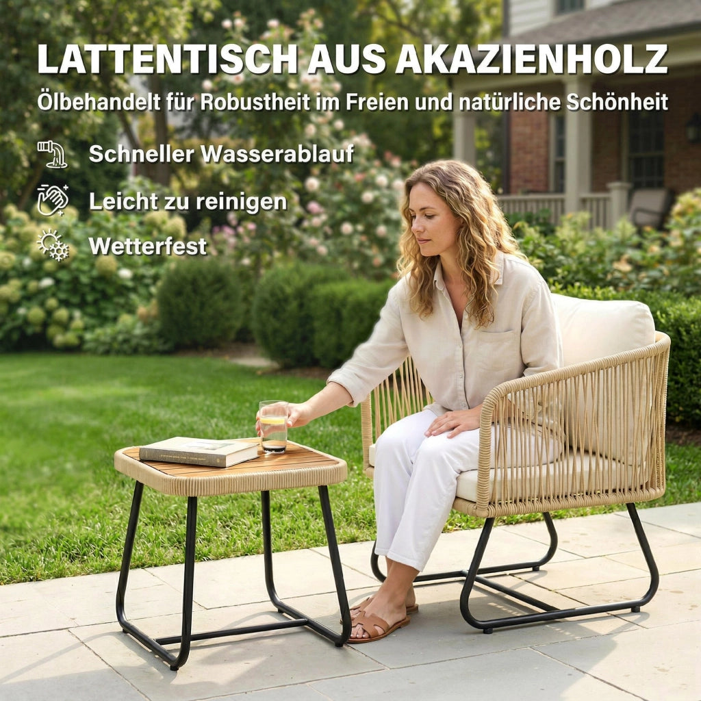 Set Bistro 3 Pezzi in Rattan con Cuscini ¨C zephmum ¨C Grigio, Polipropilene, 2 Sedie e Tavolo