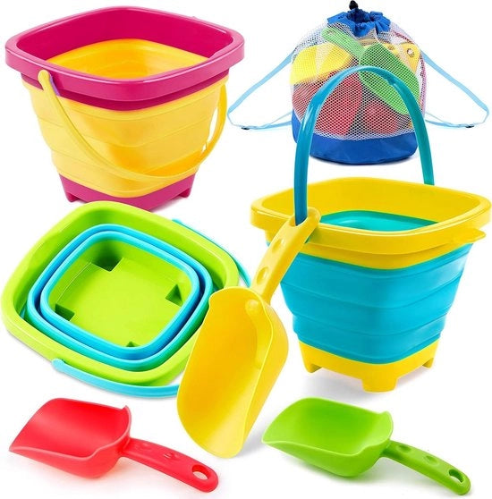 Set di secchi emorsibili con badile - Set da 3 (giallo/blu/verde) per feste al mare, campeggi e pesca