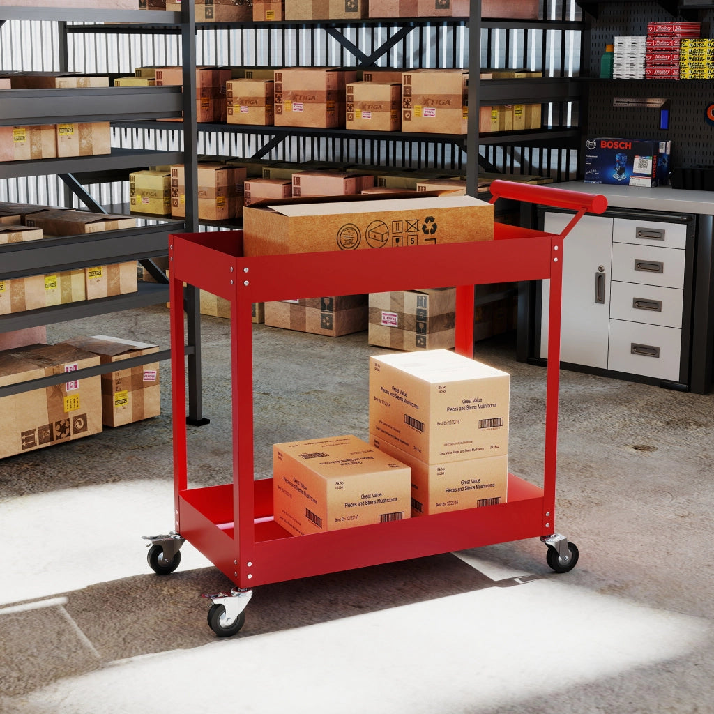 Carrello da lavoro a 2 livelli ¨C zephmum ¨C rosso, 84.5x38x84 cm