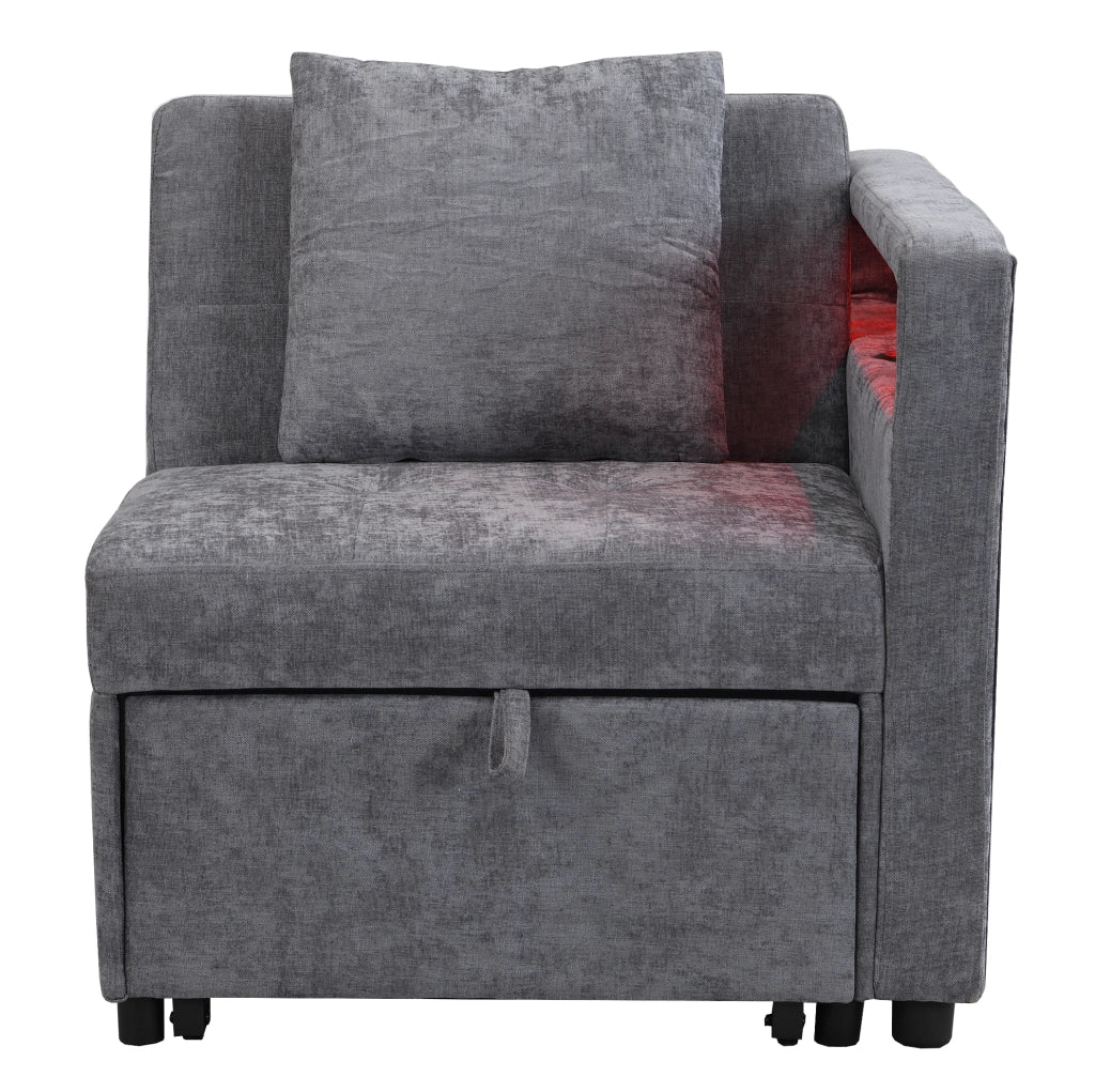 Divano letto 3 in 1 grigio chiaro con LED e USB-C