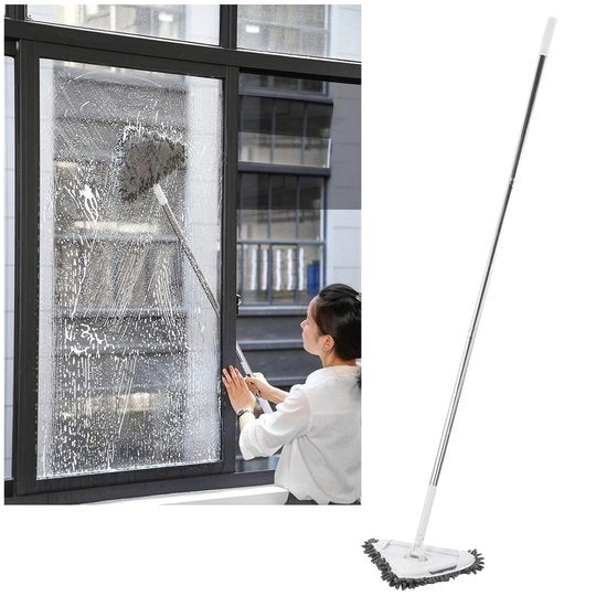 Spazzola a mano 360 gradi rotativa - Spazzola adattabile a tre lati - Aspirapolvere per vetro - Manico rimovibile - Tubi in acciaio inossidabile - Lunghezza 135 cm - Spazzola per inferriata
