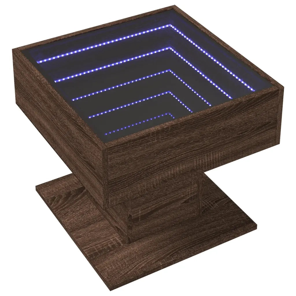 Tavolino Salotto con LED Rovere Marrone 50x50x45 cm Multistrato