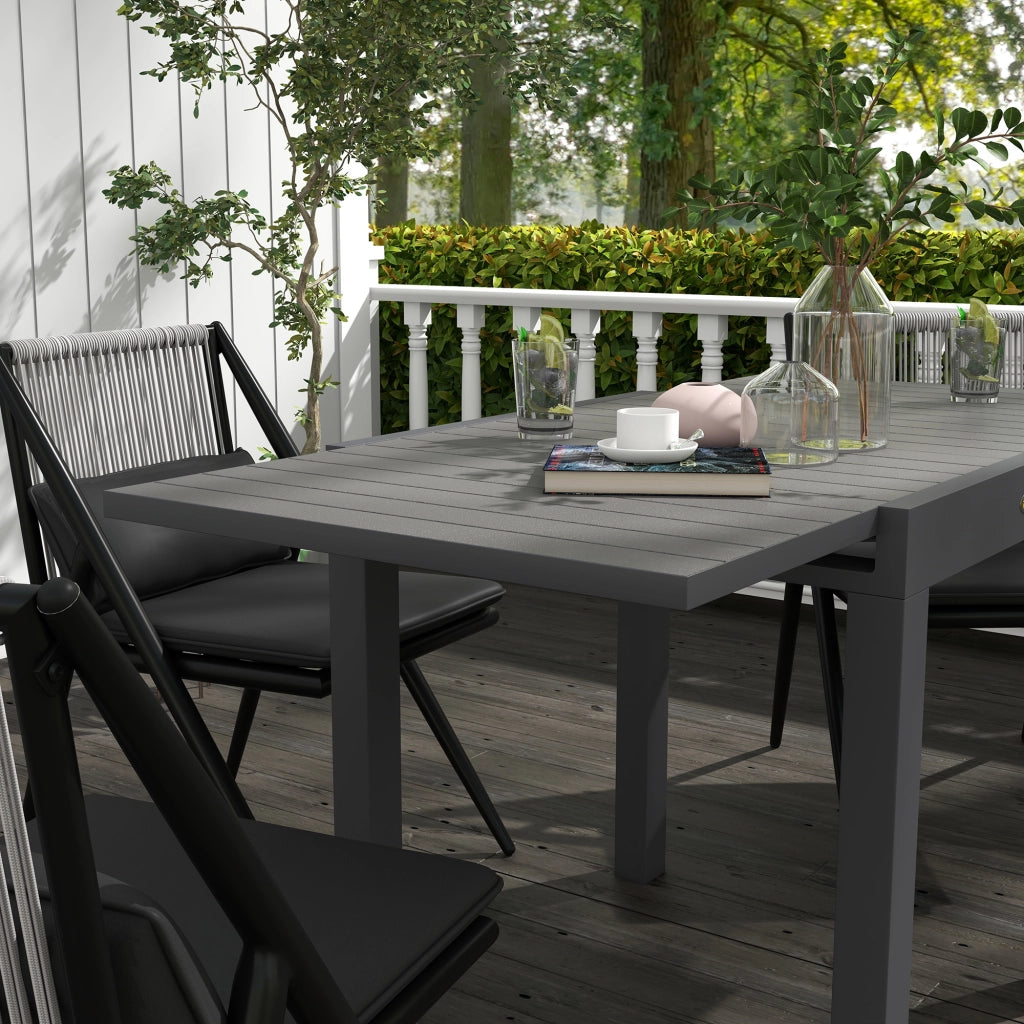 Tavolo Allungabile Da Giardino Per 6 Persone Grigio 81/162 X 80 X 75 Cm In Alluminio