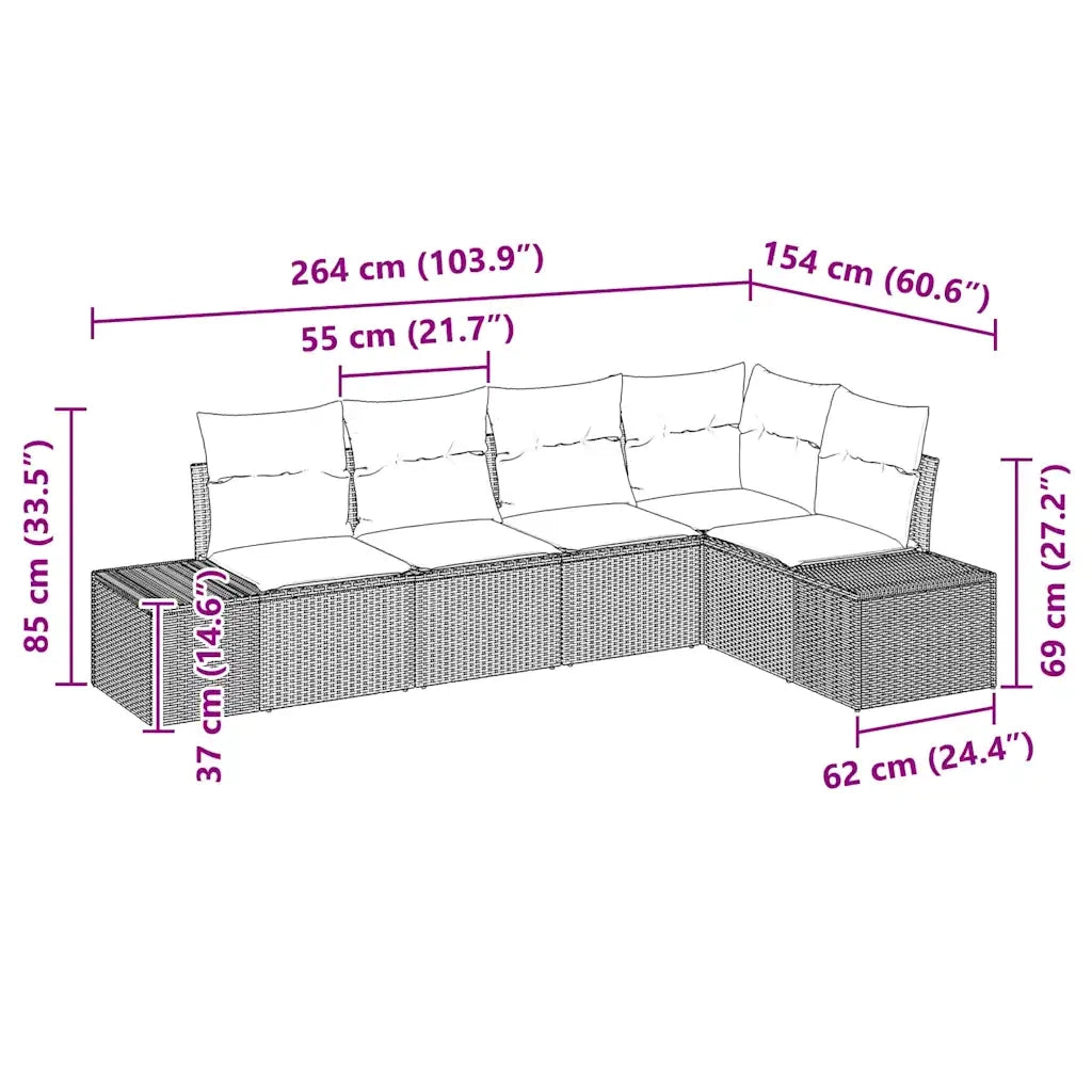 Set Divano da Giardino 5 pcs Nero polyrattan 3347057