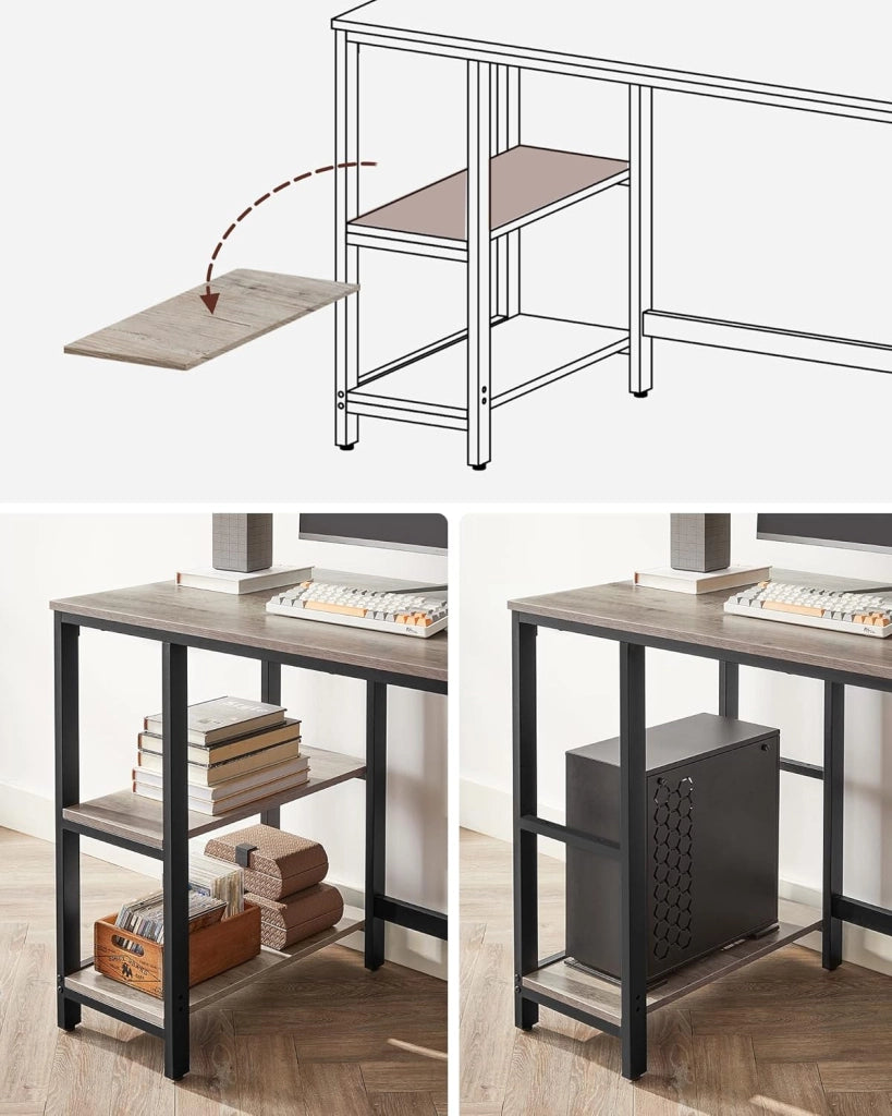 Scrivania per Computer, Scrittoio, 120 x 60 x 76 cm, Moderno, Tavolo da Lavoro, per Ufficio Camera da Letto Soggiorno, Greige Melange e Nero Inchiostro LWD47MB