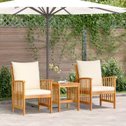 Set da giardino a 3 pezzi con cuscini in legno massello di acacia