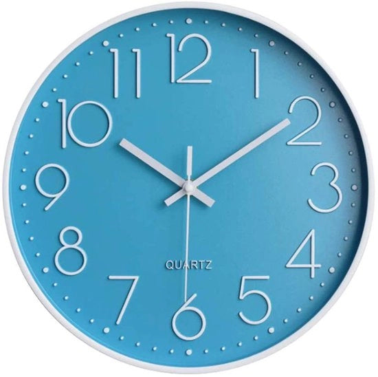 Orologio da parete moderno 30 cm, senza suono ticchettante, orologio da cucina, orologio da ufficio con cristallo, orologio per classe, sala da soggiorno, camera da letto (azzurro chiaro-bianco)