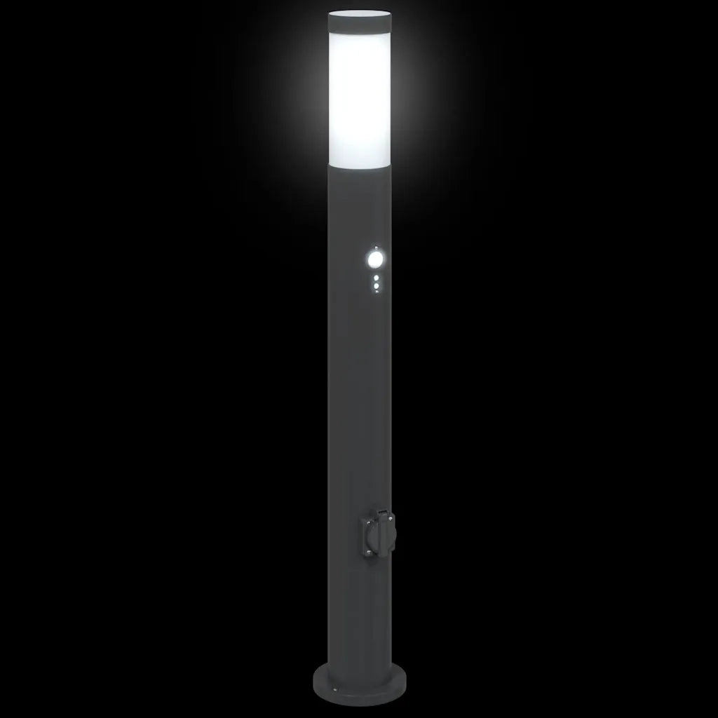 Lampada a paletto con sensore e presa 80 cm Acciaio Inox IP44 4006043