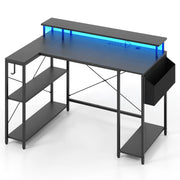 Scrivania da gaming a forma di L con luci LED e stazione di ricarica-Scrivania per computer con ripiani Nero