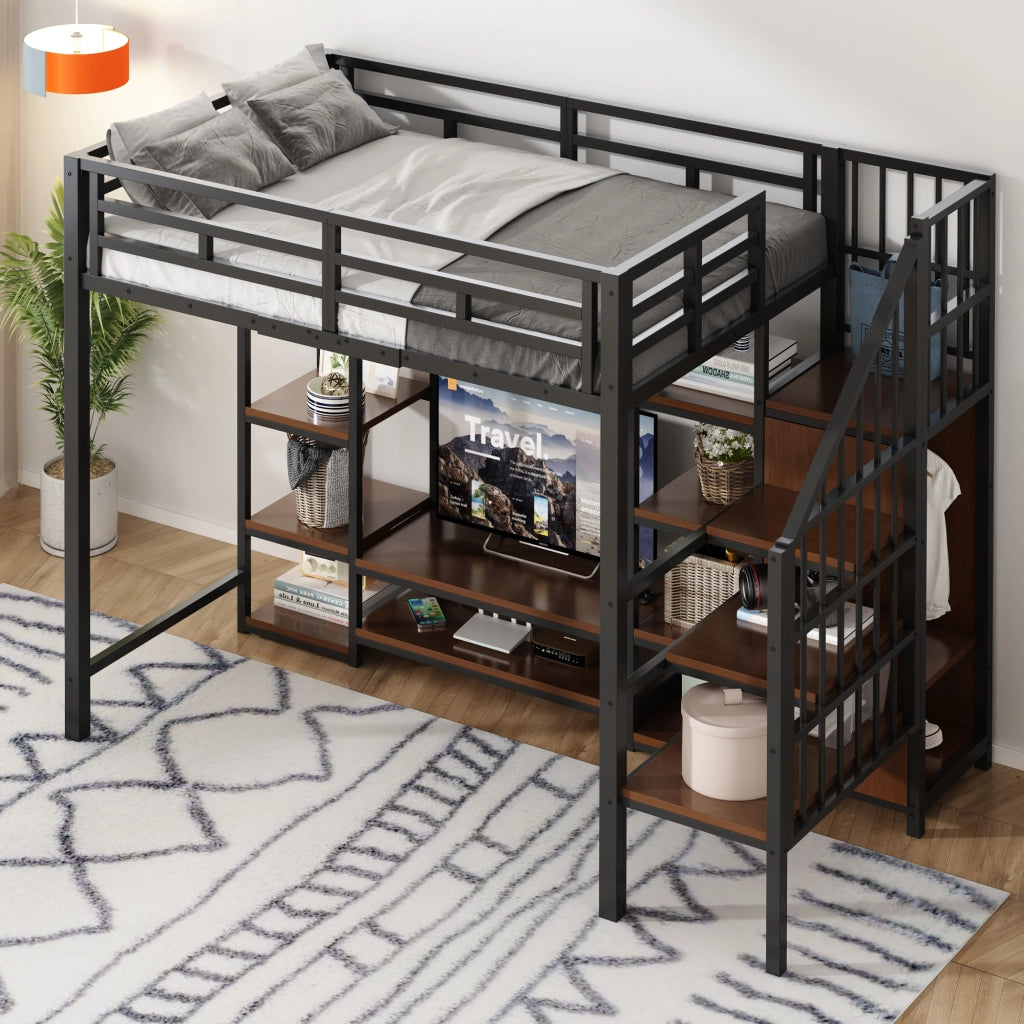 LETTO SOPPALCATO 90x200 cm Nero in Metallo con TV e presa