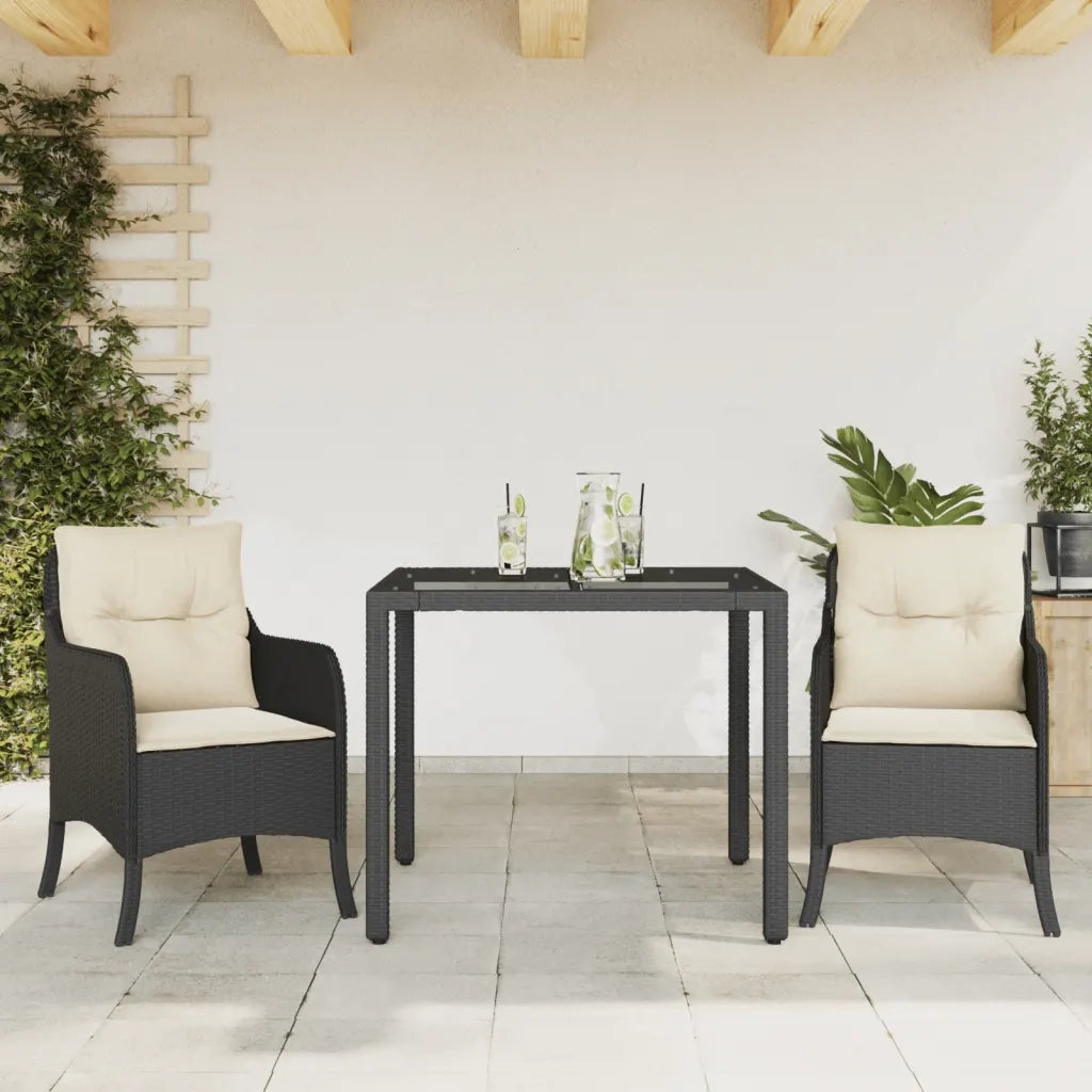 Set da Pranzo da Giardino 3 pz | Set Salotto da Giardino con Cuscini Nero in Polyrattan
