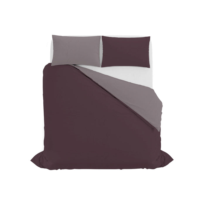 Copripiumino Matrimoniale con Sacco e Federe in Tinta Unita Double Face Linea Zoe Vinaceo e Rosa Antico
