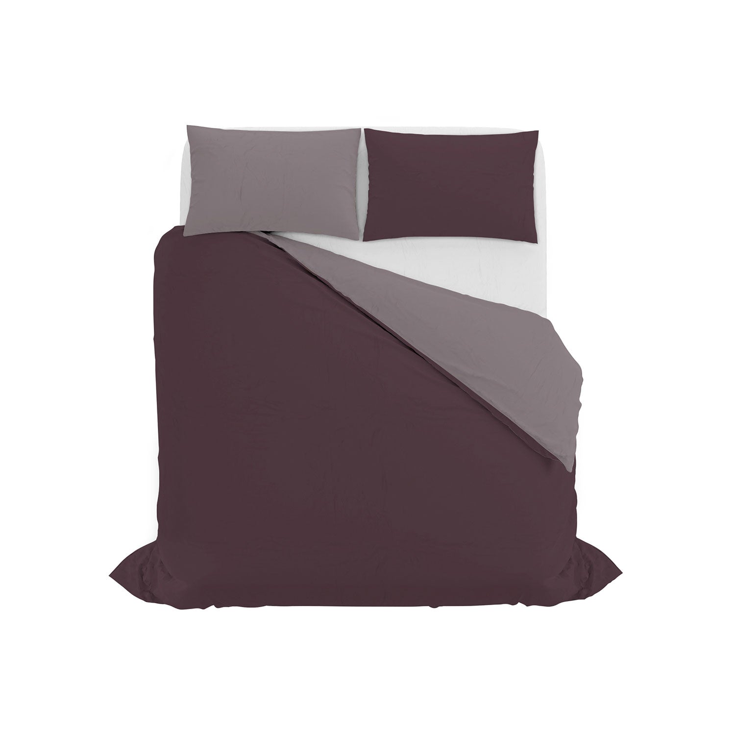 Copripiumino Piazza E Mezza con Sacco e Federe in Tinta Unita Double Face Linea Zoe Vinaceo e Rosa Antico