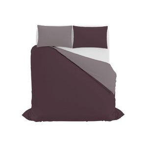 Copripiumino Piazza E Mezza con Sacco e Federe in Tinta Unita Double Face Linea Zoe Vinaceo e Rosa Antico