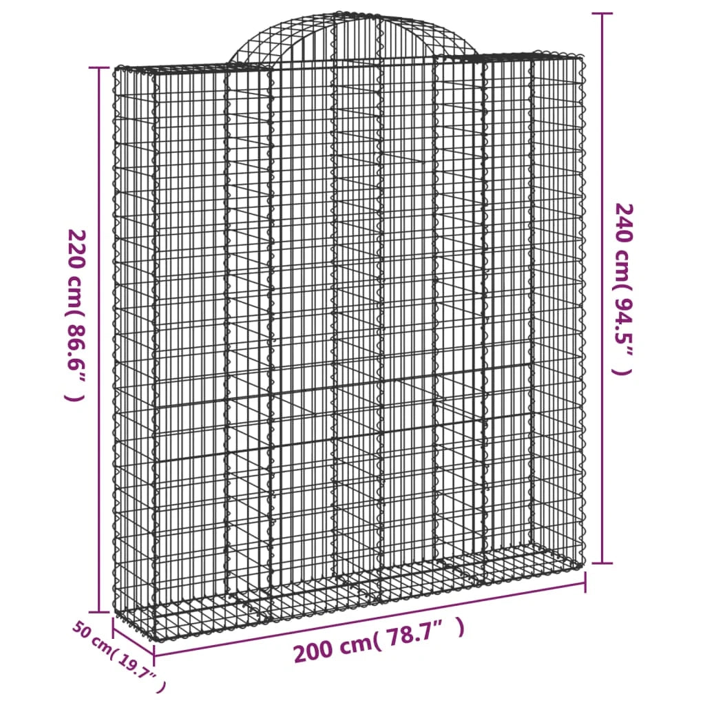 Set di 2 gabbioni ad arco per recinzione gabbia o muro di contenimento 200 x 50 x 220/240 cm ferro zincato argento 02_0041357