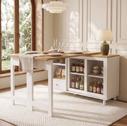 Tavolo da pranzo pieghevole allungabile con contenitore; in MDF e acciaio; bianco