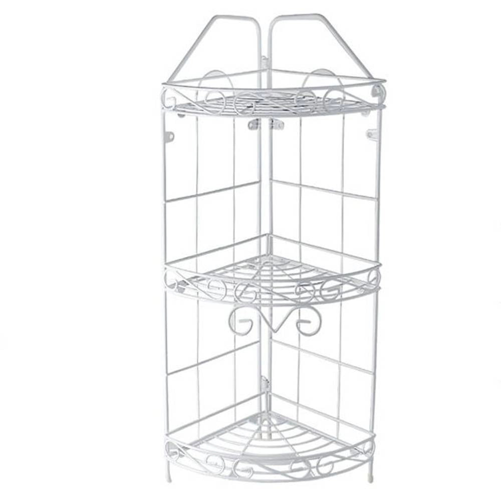 Trade Shop - Mensola Angoliera Angolare 3 Ripiani Porta Oggetti Bagno Metallo Bianco 52528 -