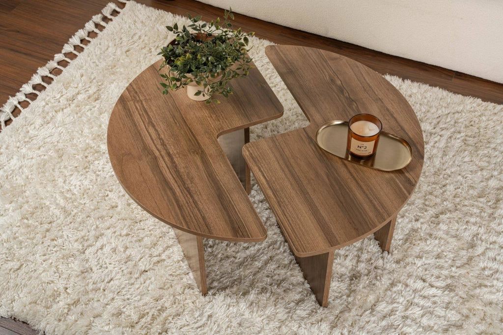 Tavolino da salotto Tairn, Tavolo basso da caffè, Portariviste per divano, Ripiano da soggiorno, 90x90 h41 cm, Noce