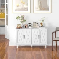Mobile Multiuso in MDF a 4 Livelli con 2 Ripiani Regolabili e 5 Gambe, 120x37x75 cm, Bianco