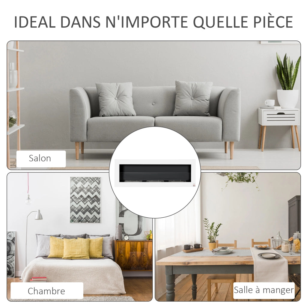Caminetto a bioetanolo murale 3 bruciatori ¨C zephmum ¨C acciaio inox bianco 120x15x40 cm